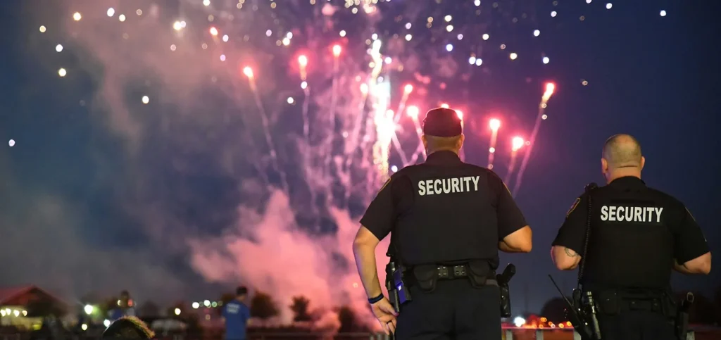 Alpha Eagle Security guard providing access control at a Seattle event venue.