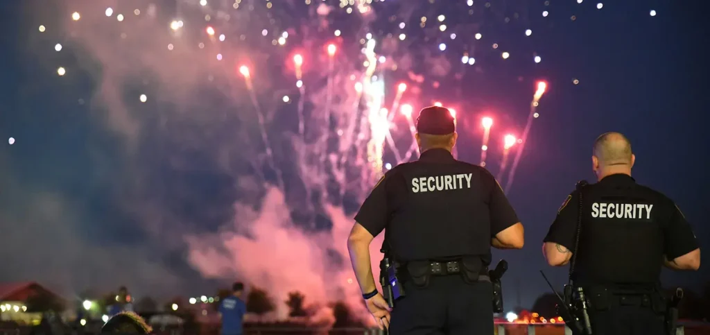 Security personnel monitoring a fireworks event in Northern California